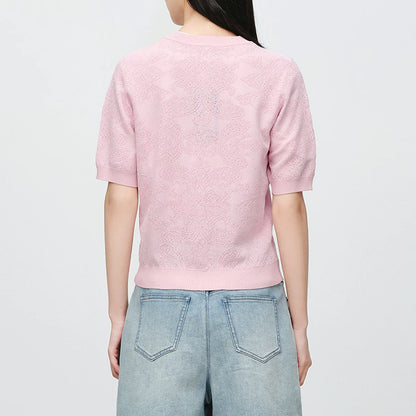 Cardigan court à manches courtes texturé pour femmes avec boutons en perles Chic und Stil