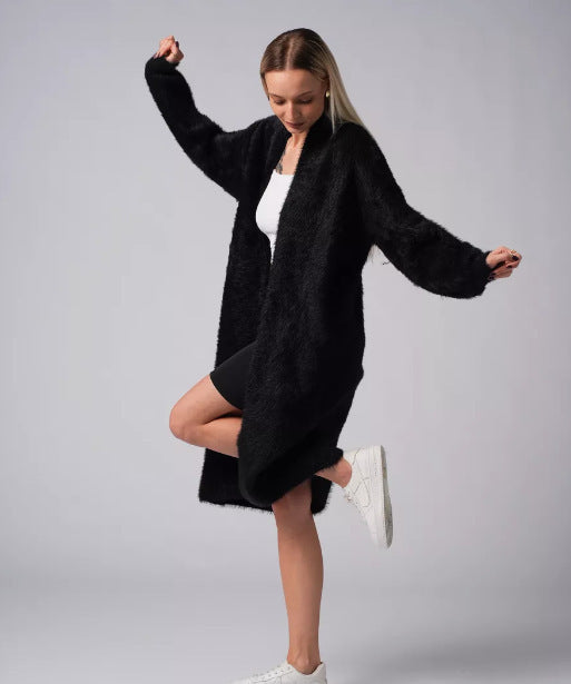 Dames Grosse Maille Cardigan Long Chic und Stil
