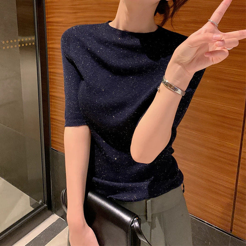 Haut à manches courtes en tricot côtelé pour femmes Chic und Stil