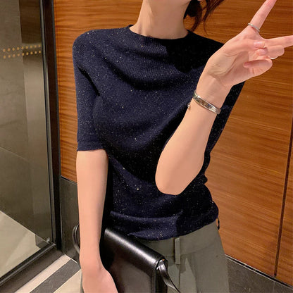 Haut à manches courtes en tricot côtelé pour femmes Chic und Stil