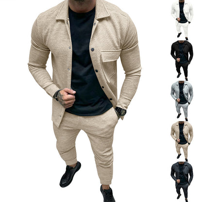 Fashionable casual set for men with a textured top and elastic pants Chic and Style