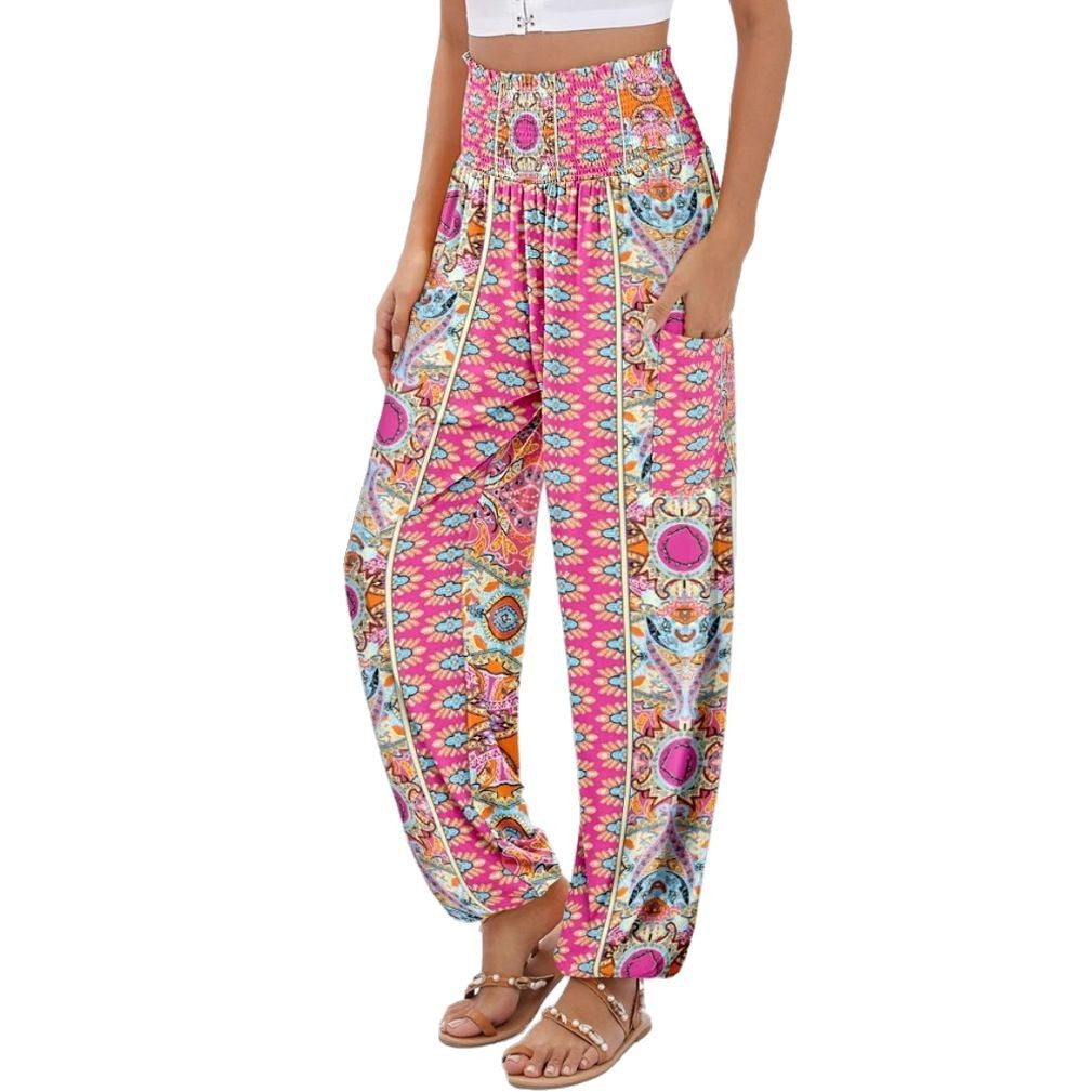 Wide Palazzo pants for women with colorful Paisley pattern and elastic waistband Chic und Stil