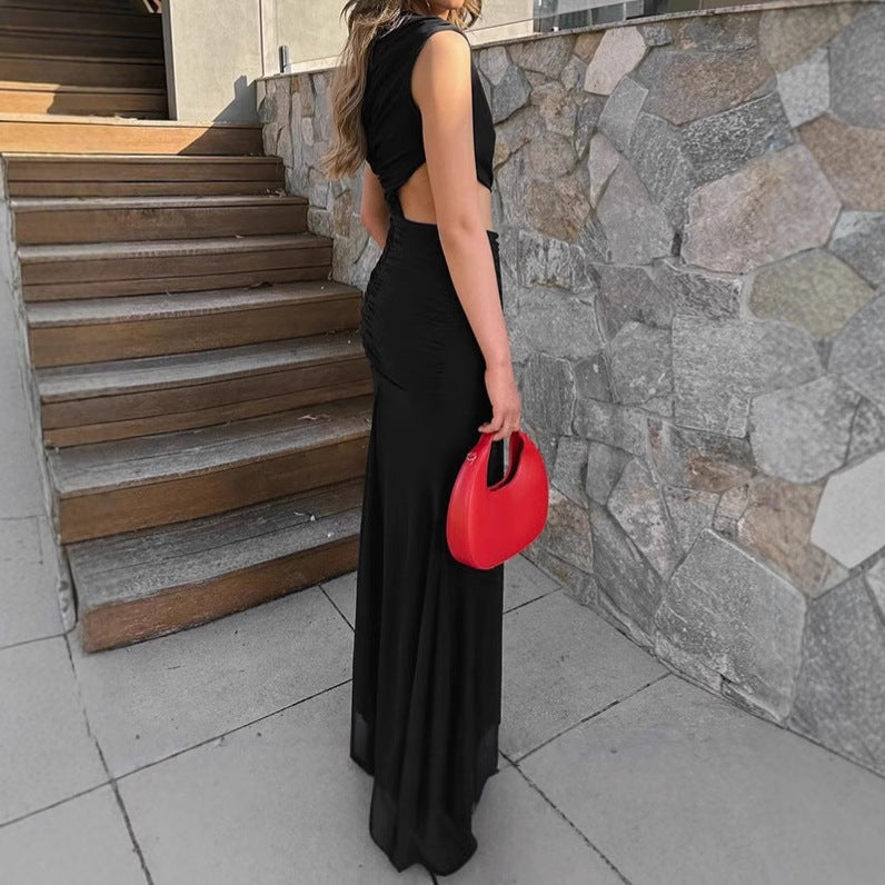 Dames Robe Maxi Élégante avec Coupe Asymétrique et Détails Volants Chic und Stil