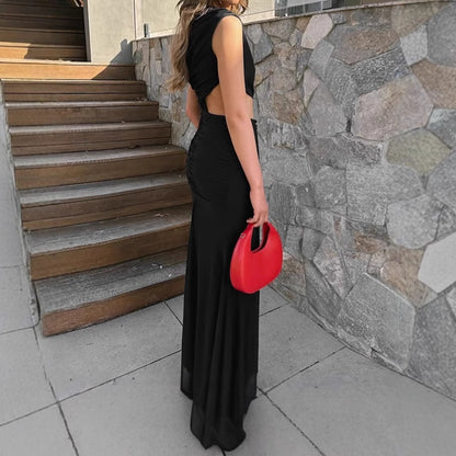Dames Robe Maxi Élégante avec Coupe Asymétrique et Détails Volants Chic und Stil