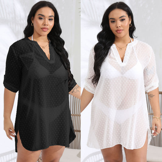 Dames à pois transparente couverture de plage tunique Chic und Stil