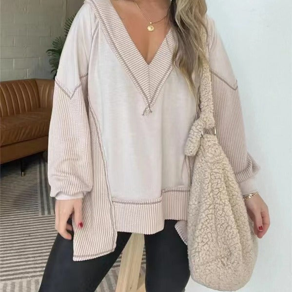Women Casual Pull with Three-Quarter Sleeves and V-Neck Chic and Style