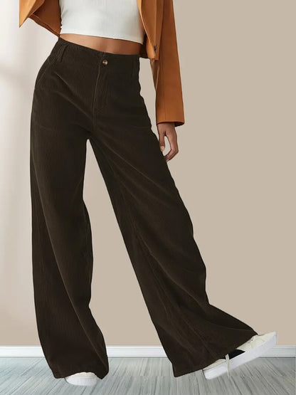 Dames Élégante, large pantalon chino avec poches pratiques et taille haute Chic und Stil