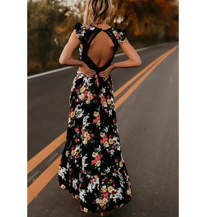 Dames Floral Haut-Bas Robe Maxi Chic und Stil