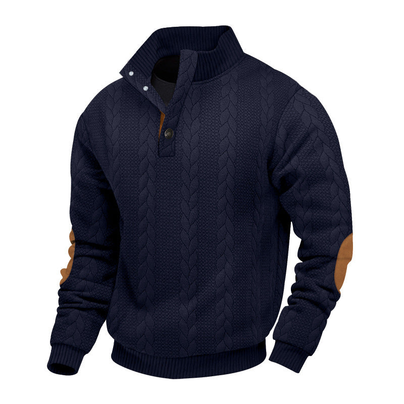 Men's fleece pullover with textured cable knit pattern and modern stand-up collar Chic and style