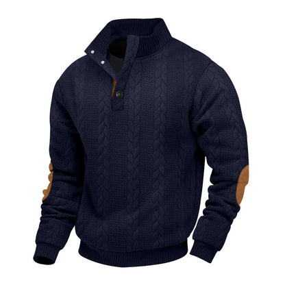 Men's fleece pullover with textured cable knit pattern and modern stand-up collar Chic and style