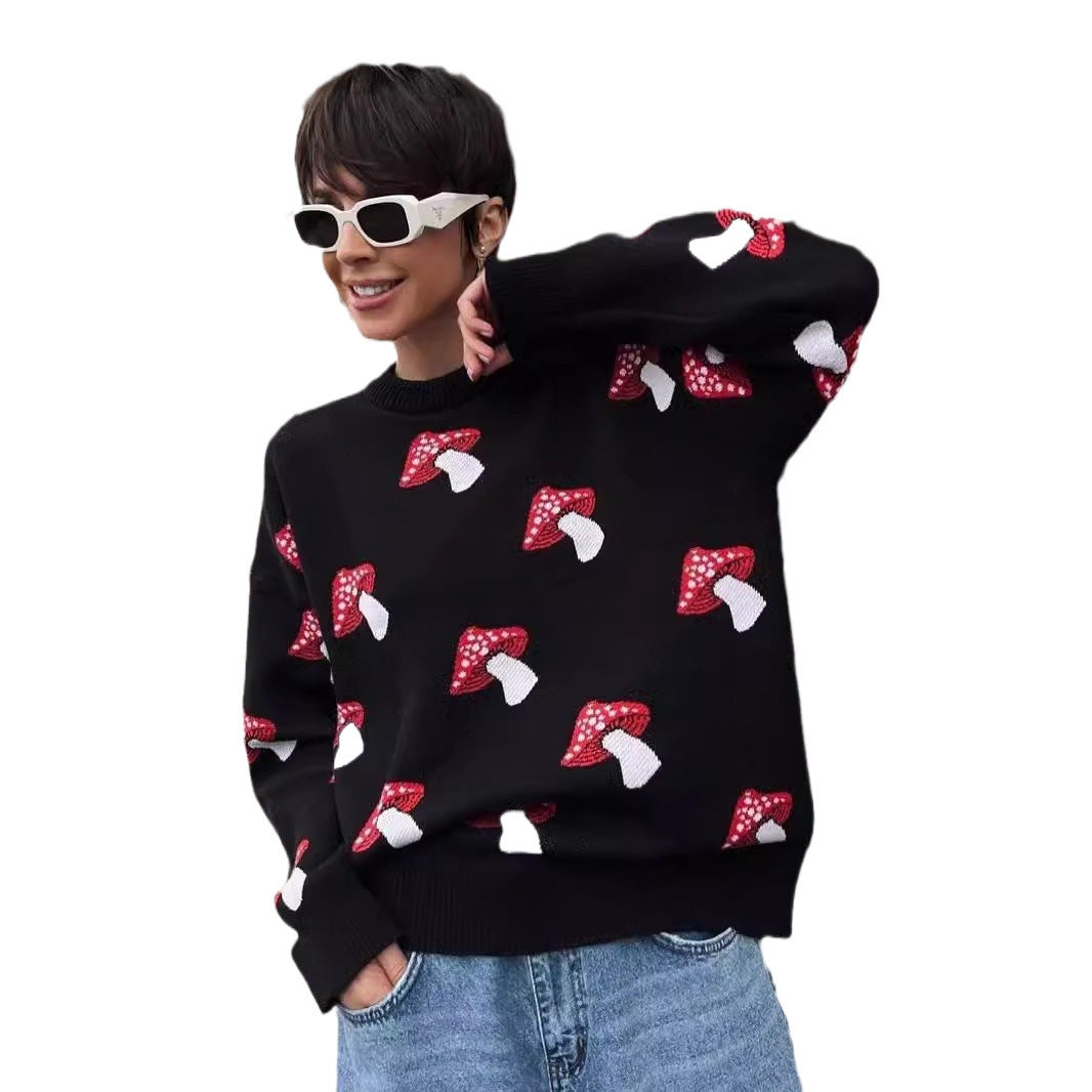 Pull en tricot pour dames avec motif de champignon ludique Chic und Stil