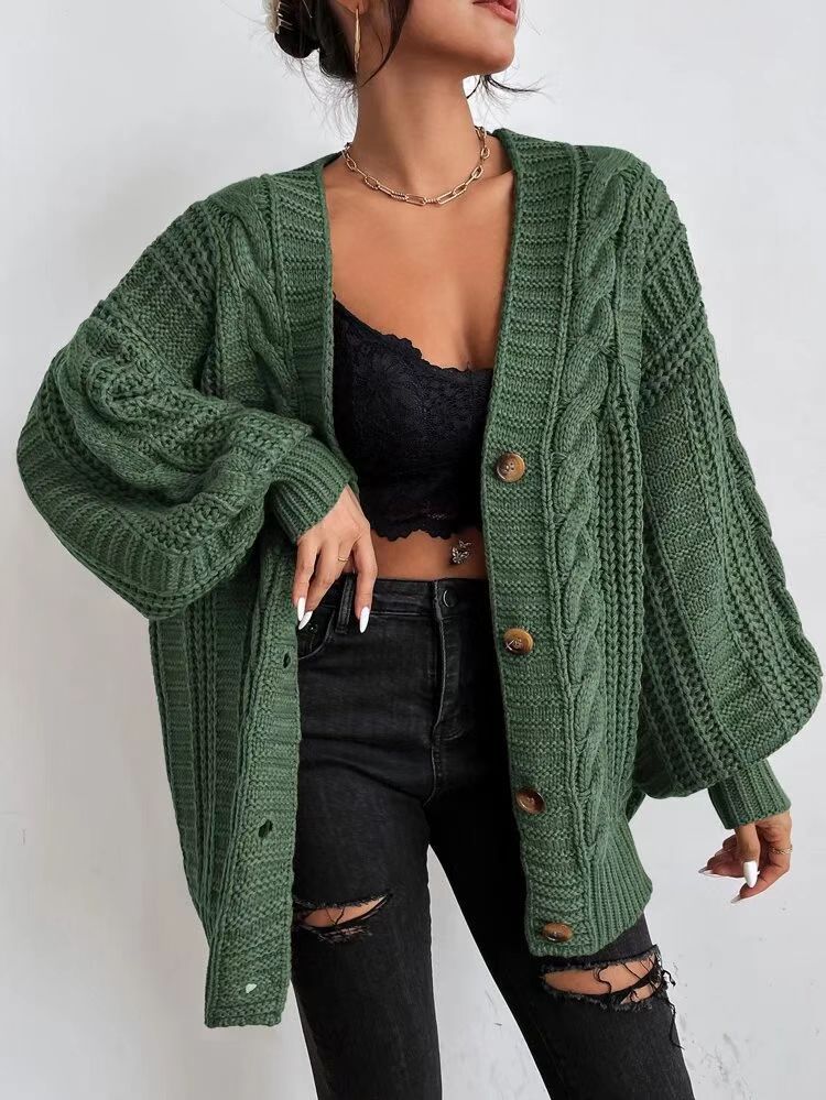 Cardigan en tricot surdimensionné pour femmes avec un motif en câble élégant et des boutons pratiques Chic und Stil