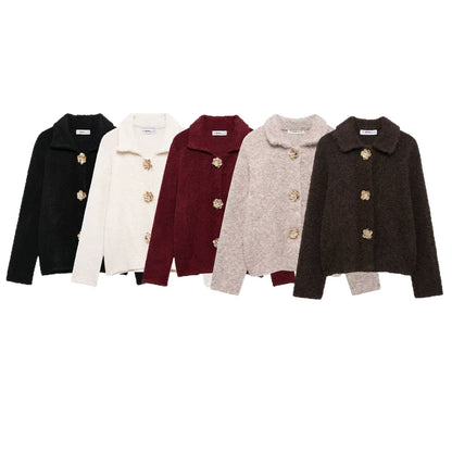 Dames Douillette Fluffy Veste avec Boutons Décoratifs Chic und Stil