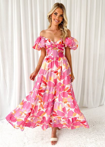 Robe maxi femme avec des manches ballon volumineuses et imprimé floral Chic und Stil