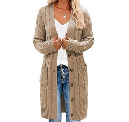 Dames Gros Tricot Cardigan avec Poches et Détails de Boutons Chic und Still