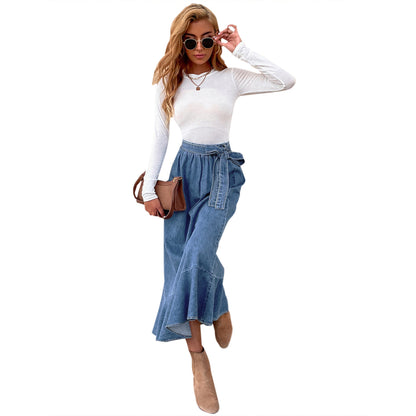 Jupe maxi en denim pour femme avec détail de lien décontracté Chic und Stil