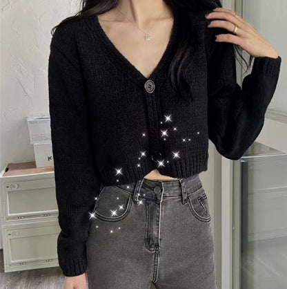 Dames cardigan en tricot confortable avec décolleté en V et détail de bouton Chic und Stil