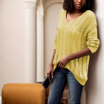 Pull-over en tricot épais pour dames avec une structure de mailles aérées et un décolleté en V Chic und Stil