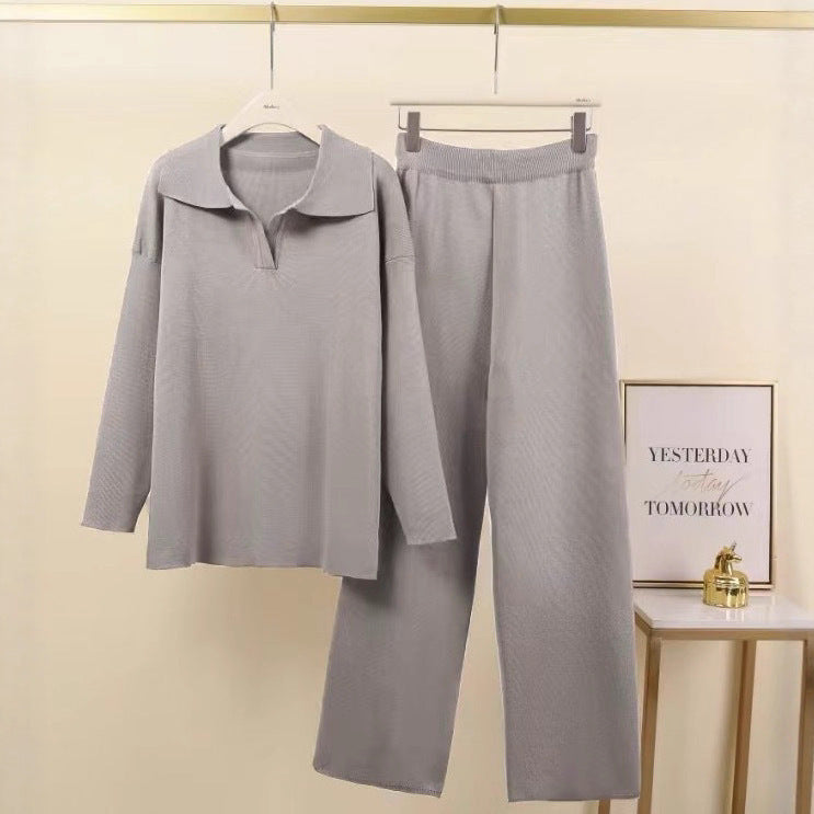 Women Elegant set of casual pants and blouses with collar Chic and Style