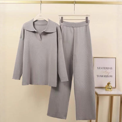 Women Elegant set of casual pants and blouses with collar Chic and Style