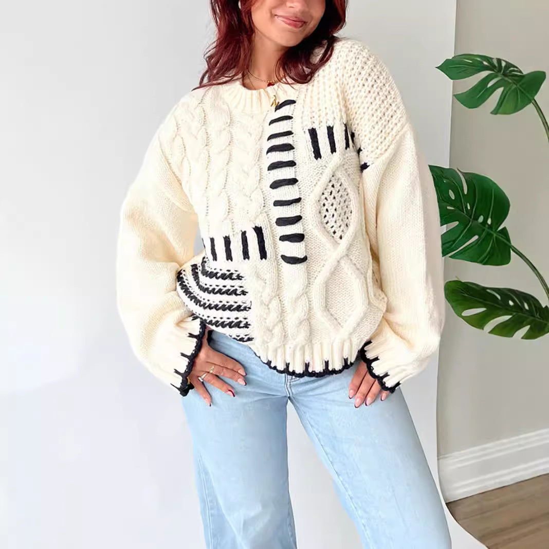 Pull à mailles épaisses pour femmes avec un design patchwork créatif et une coupe décontractée Chic und Stil