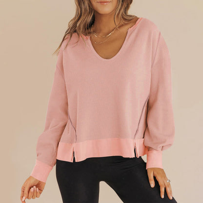 Femme Pull décontracté avec décolleté en V et fentes latérales Chic und Stil