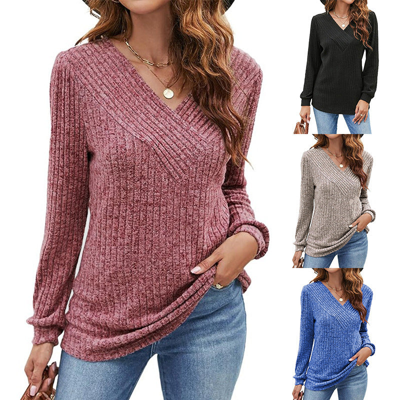 Pull-over à col en V texturé pour femmes Chic und Stil