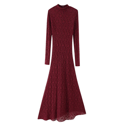 Robe maxi pour femmes en fine dentelle avec manches longues et design hautement fermé Chic und Stil