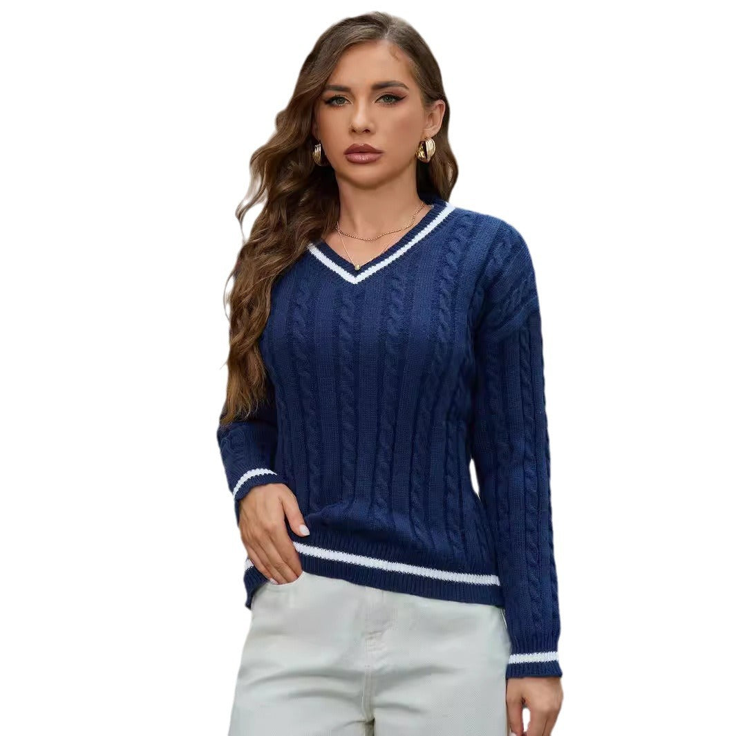 Pull en tricot pour femmes avec décolleté en V et motif en torsade Chic und Stil