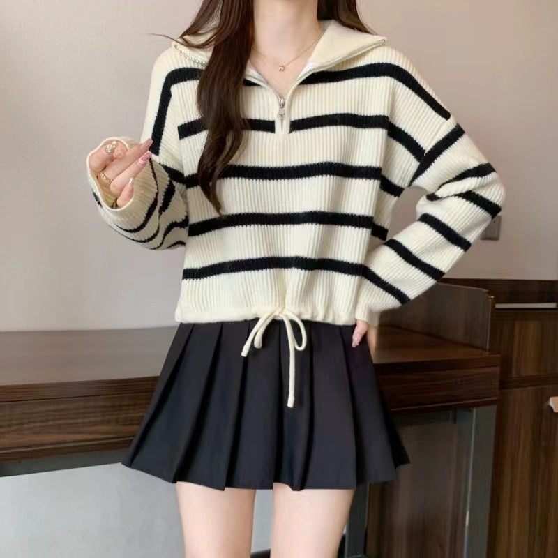 Pull cropped pour femmes avec col montant et ourlet tressé Chic und Stil