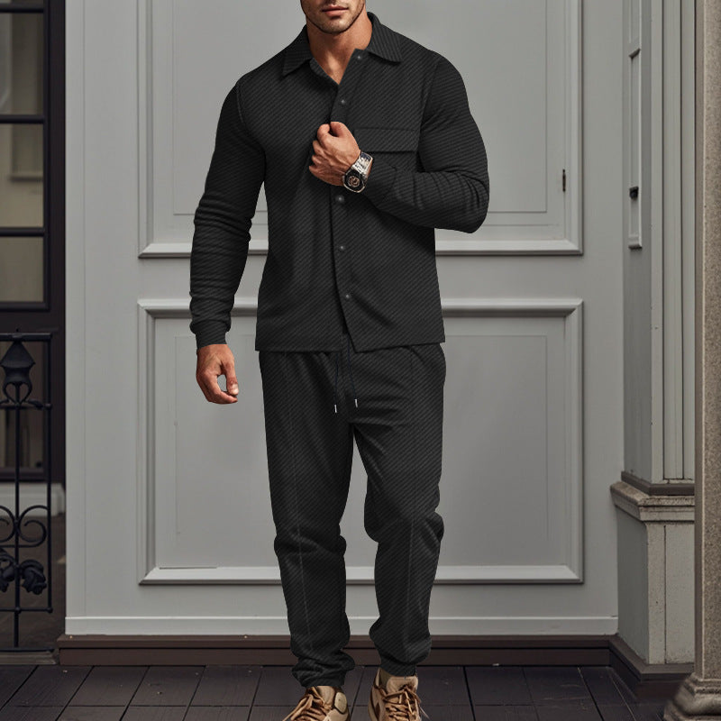 Casual long sleeve t-shirt set for men and chic jogging pants