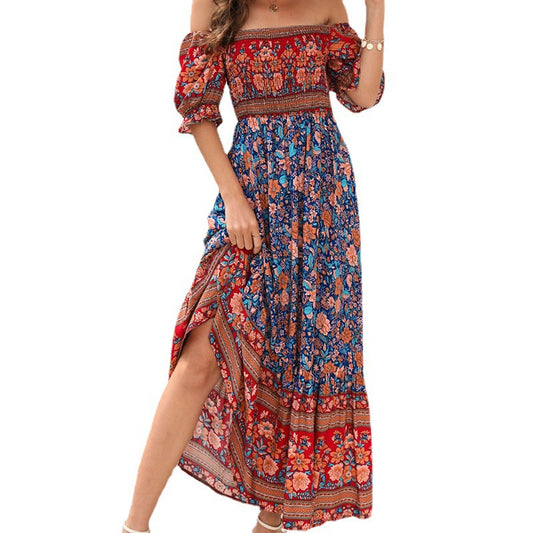Robe maxi femme avec des manches bouffantes volumineuses et un motif floral Chic und Stil