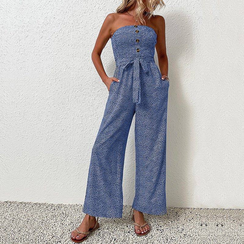 combinaison sans manche pour femmes à jambes larges avec détails de boutons Chic und Stil