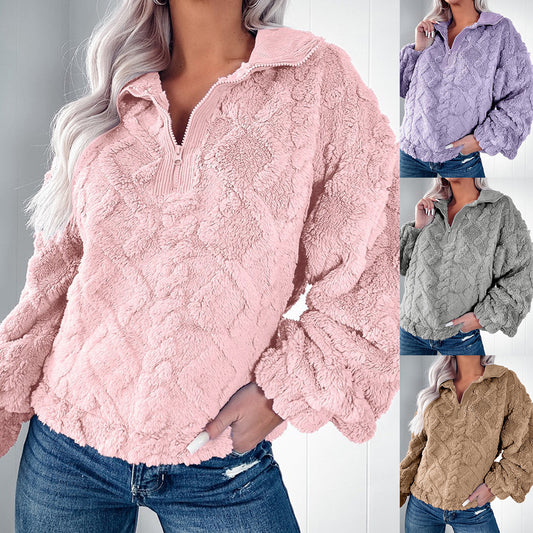 Dames pull-over en polaire douillet avec fermeture éclair et manches larges Chic und Stil