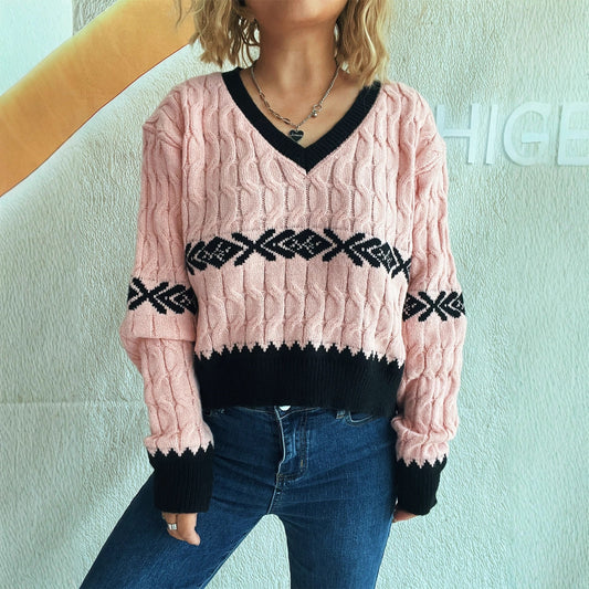 Pull en tricot décontracté pour femmes avec un motif de tresses moderne et des accents contrastants Chic und Stil