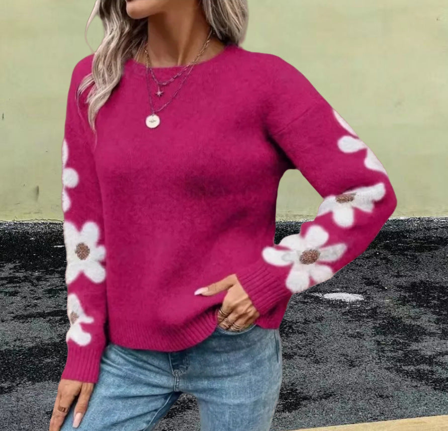Pull en tricot pour femmes avec motif floral et col rond Chic und Stil