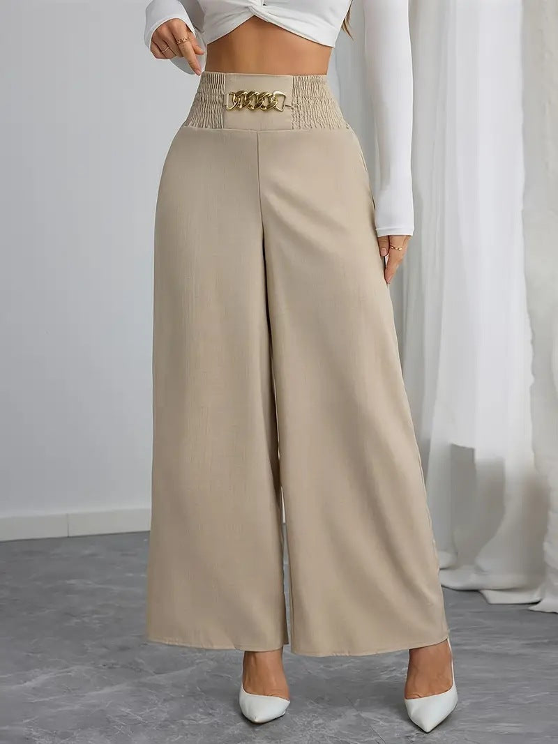 High-waisted wide-leg pants for women with decorative elastic and a trendy belt Chic and Style