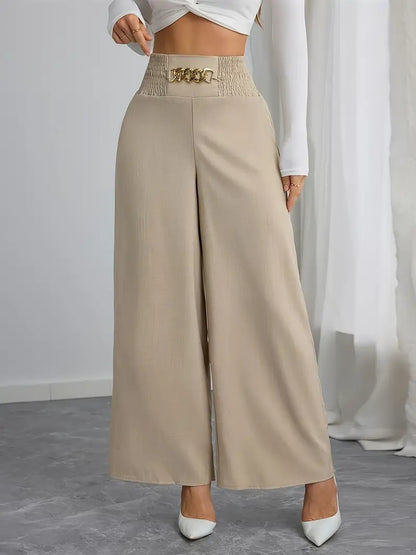 High-waisted wide-leg pants for women with decorative elastic and a trendy belt Chic and Style