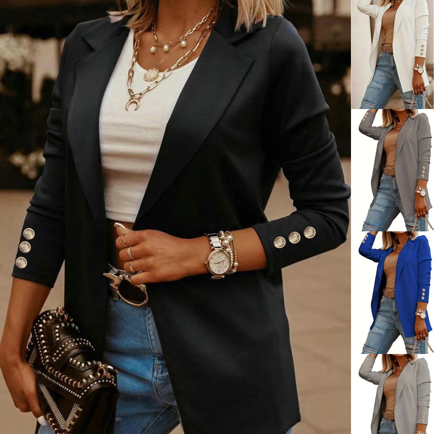 Dames élégant blazer avec des détails de bouton tendance Chic und Stil