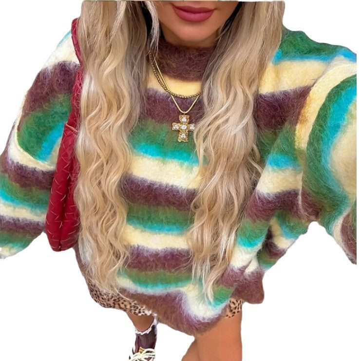 Dames pull tendance avec motif rayé coloré et coupe décontractée Chic und Stil