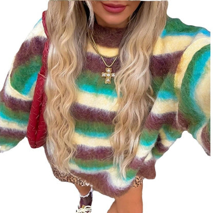 Dames pull tendance avec motif rayé coloré et coupe décontractée Chic und Stil