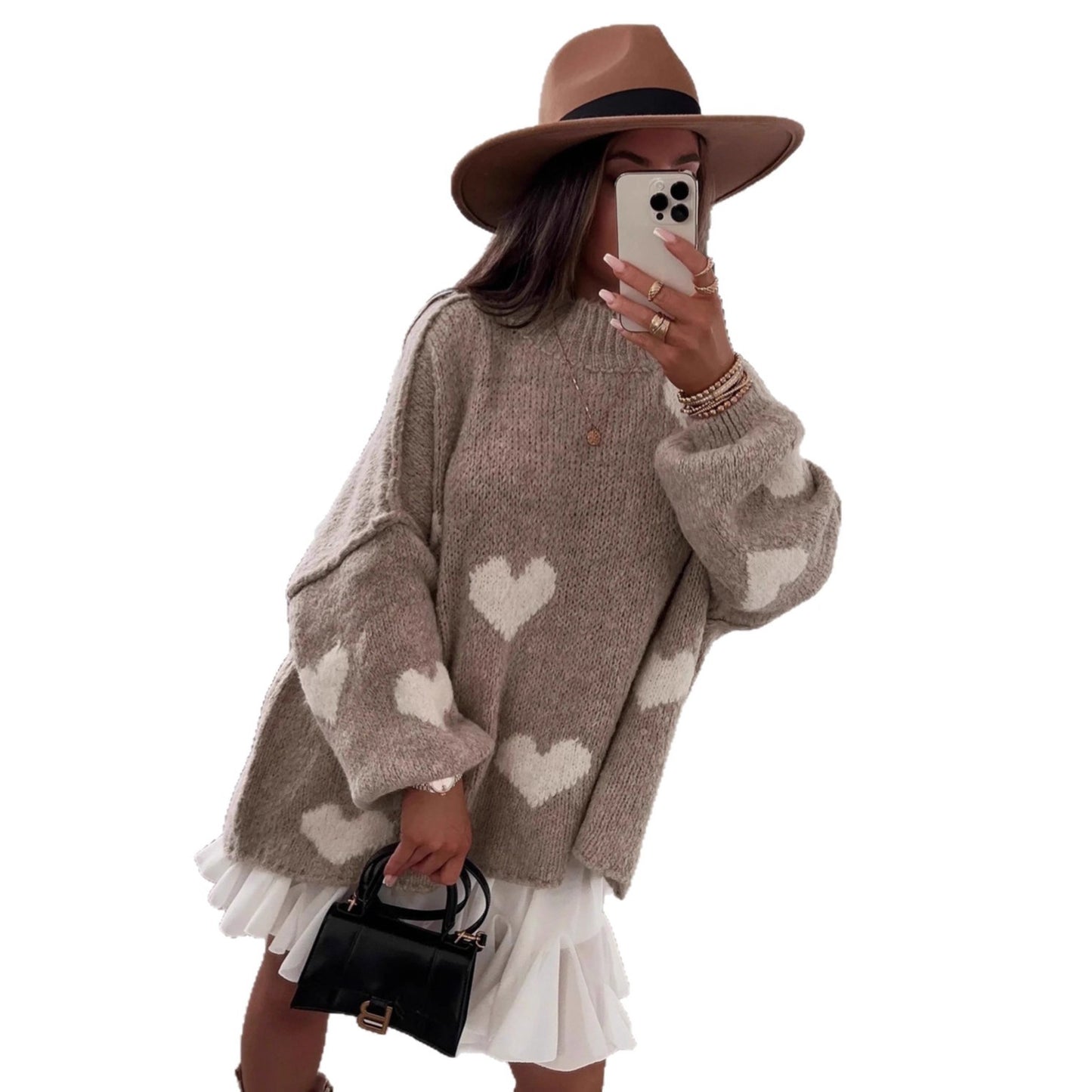 Pull en maille épaisse pour femmes avec motifs en forme de cœur et coupe décontractée Chic und Stil