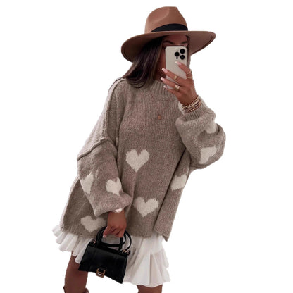 Pull en maille épaisse pour femmes avec motifs en forme de cœur et coupe décontractée Chic und Stil