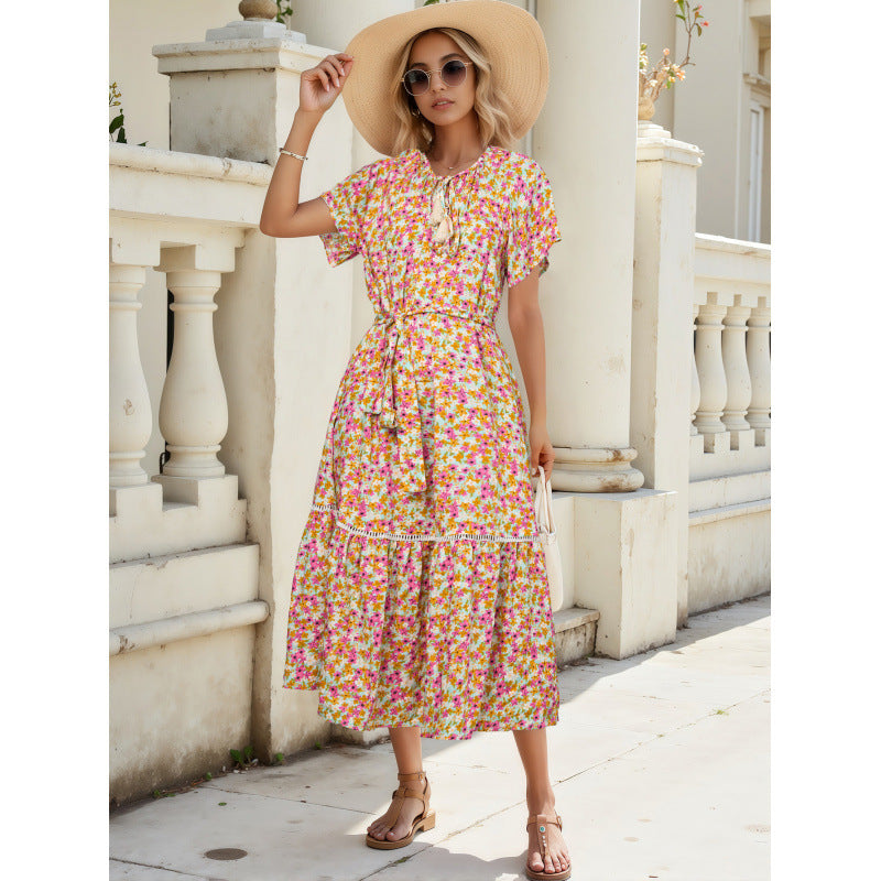 Robes maxi à volants en fleurs pour femmes Chic und Stil