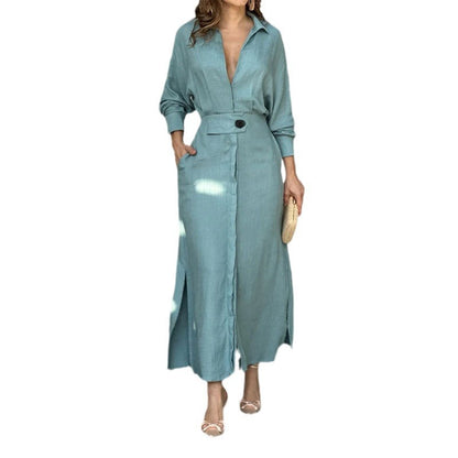 Robe chemise élégante pour femmes avec ceinture à la taille et fentes latérales Chic und Stil