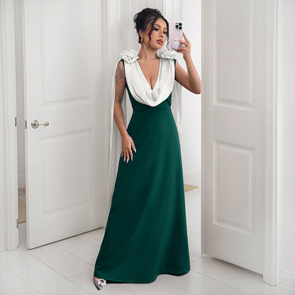 Robe Maxi Élégante Femme avec Manches Drapées Chic und Stil