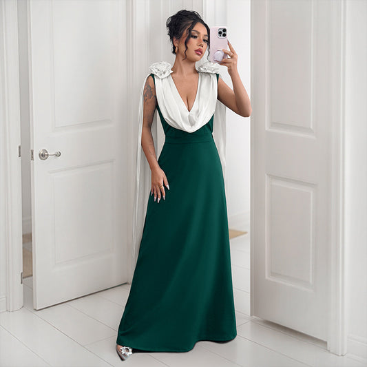 Robe Maxi Élégante Femme avec Manches Drapées Chic und Stil