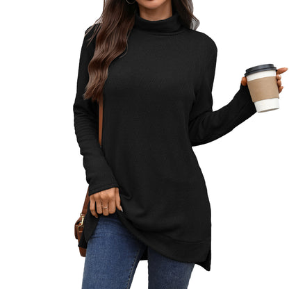 Dames Pull Long Manches avec Col Montant Chic und Stil