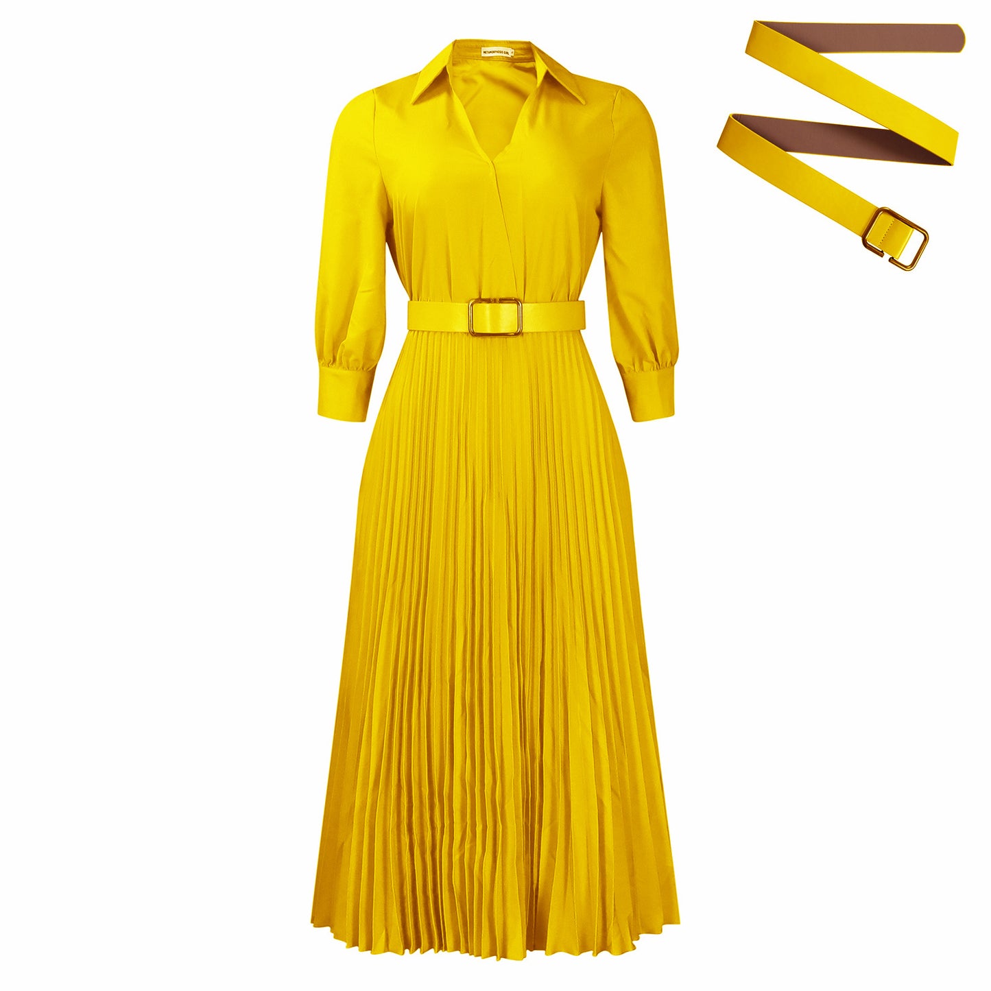Robe chemise plissée pour femmes avec ceinture à la taille et manches longues Chic und Stil