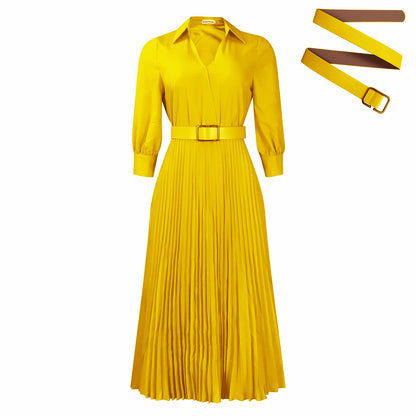 Robe chemise plissée pour femmes avec ceinture à la taille et manches longues Chic und Stil